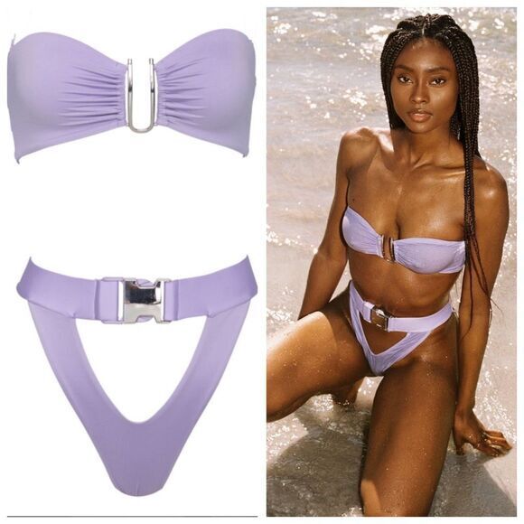 Monica Hansen Womens Tropical Affair Bandeau Bikini Top Bottom Set Small